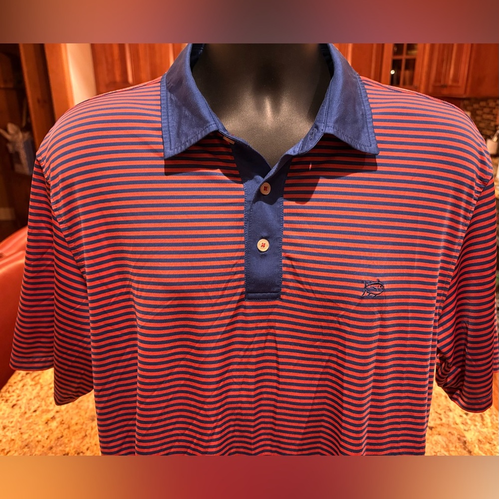 Southern Tide Men's Polo - Blue‎ and Red Stripes